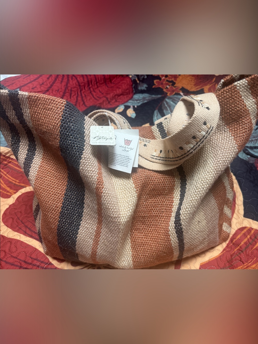 Free People Neutral Striped Woven Tote in Beige, Brown & Black